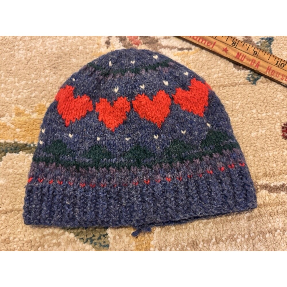 VTG 40s NUNTUCKET DESIGNS FOR Children’s Knit Wool Beanie Winter Hearts Cap